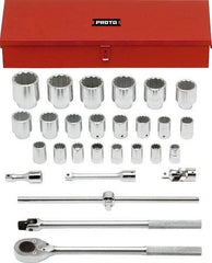 Proto - 28 Piece 3/4" Drive Chrome Finish Socket Set - 12 Points, 21mm to 60mm Range, Metric Measurement Standard - Apex Tool & Supply