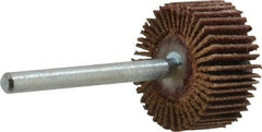 Merit Abrasives - 3/4" Diam x 3/8" Face Width, Fine Aluminum Oxide Coated Mounted Flap Wheel - 1/8" Shank Mount, 120 Grit, Cloth Backing, 35,000 Max RPM - Apex Tool & Supply