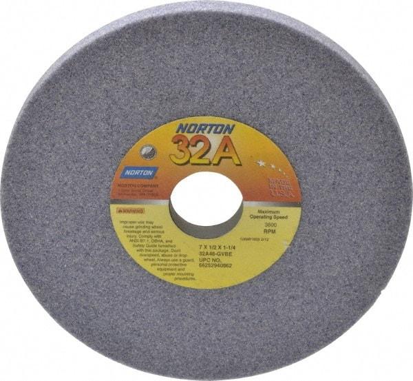 Norton - 7" Diam x 1-1/4" Hole x 1/2" Thick, G Hardness, 46 Grit Surface Grinding Wheel - Aluminum Oxide, Type 1, Coarse Grade, 3,600 Max RPM, Vitrified Bond, No Recess - Apex Tool & Supply