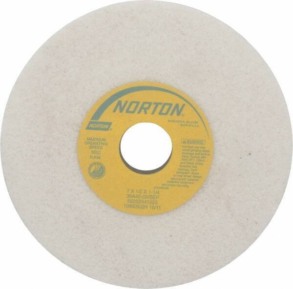 Norton - 7" Diam x 1-1/4" Hole x 1/2" Thick, G Hardness, 46 Grit Surface Grinding Wheel - Aluminum Oxide, Type 1, Coarse Grade, 3,600 Max RPM, Vitrified Bond, No Recess - Apex Tool & Supply