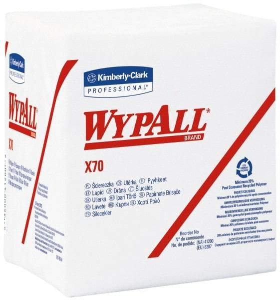 WypAll - X70 1/4 Fold Shop Towel/Industrial Wipes - Poly Pack, 12-1/2" x 12-1/2" Sheet Size, White - Apex Tool & Supply
