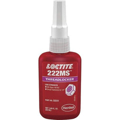Loctite - 50 mL Bottle, Purple, Low Strength Liquid Threadlocker - Series 222, 24 hr Full Cure Time, Hand Tool Removal - Apex Tool & Supply