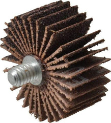 Merit Abrasives - 1-3/8" Diam x 5/8" Face Width, Medium Aluminum Oxide Coated Mounted Flap Wheel - 1/4-20 Threaded Mount, 60 Grit, Cloth Backing, 30,000 Max RPM - Apex Tool & Supply