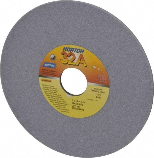 Norton - 7" Diam x 1-1/4" Hole x 1/8" Thick, I Hardness, 60 Grit Surface Grinding Wheel - Aluminum Oxide, Type 1, Medium Grade, 3,275 Max RPM, Vitrified Bond, No Recess - Apex Tool & Supply