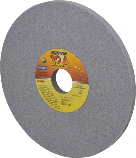 Norton - 8" Diam x 1-1/4" Hole x 3/8" Thick, K Hardness, 60 Grit Surface Grinding Wheel - Aluminum Oxide, Type 1, Medium Grade, 3,600 Max RPM, Vitrified Bond, No Recess - Apex Tool & Supply