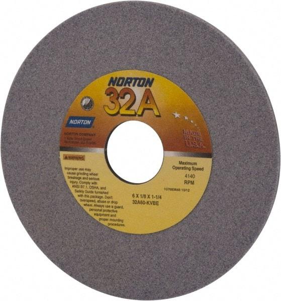 Norton - 6" Diam x 1-1/4" Hole x 1/8" Thick, K Hardness, 60 Grit Surface Grinding Wheel - Aluminum Oxide, Medium Grade, 4,140 Max RPM, Vitrified Bond - Apex Tool & Supply