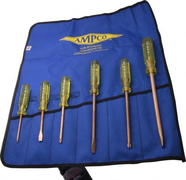 Ampco - 6 Piece Phillips & Slotted Screwdriver Set - Blade Sizes: Width 9/32, 5/16 & 25/64, Bit Sizes: Philips #1 to #3 - Apex Tool & Supply