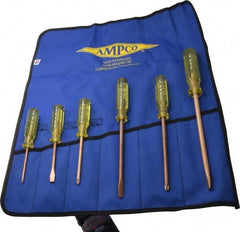 Ampco - 6 Piece Phillips & Slotted Screwdriver Set - Blade Sizes: Width 9/32, 5/16 & 25/64, Bit Sizes: Philips #1 to #3 - Apex Tool & Supply