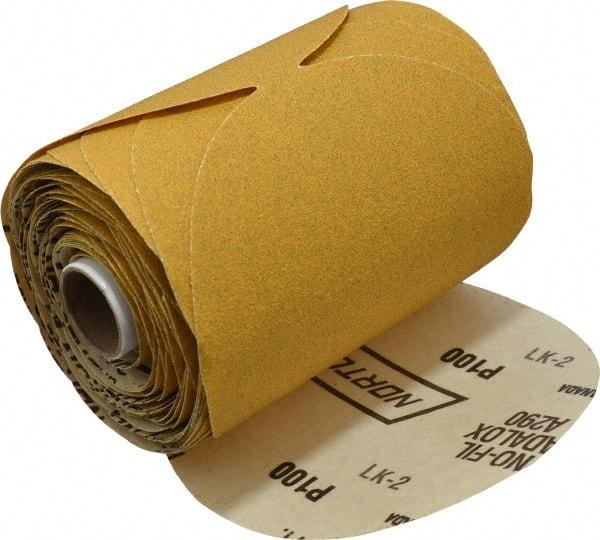 Norton - 5" Diam, 100 Grit Aluminum Oxide Adhesive PSA Disc - Medium Grade, Gold, C Weighted Backing, Flexible - Apex Tool & Supply