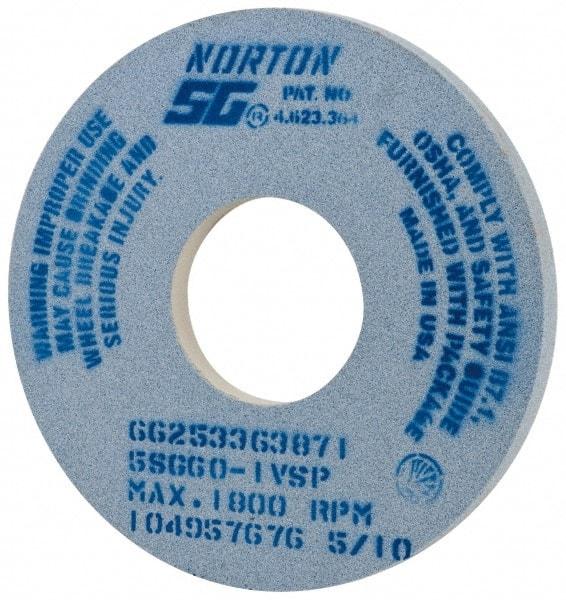 Norton - 14" Diam x 5" Hole x 1" Thick, I Hardness, 60 Grit Surface Grinding Wheel - Ceramic, Type 1, Medium Grade, 1,800 Max RPM, Vitrified Bond, No Recess - Apex Tool & Supply