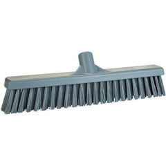Vikan - 16" Fine Particle Polyester Push Broom - 2" Bristle Length, Plastic Block, European Threaded Handle Connection, Handle Sold Separately - Apex Tool & Supply
