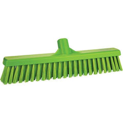 Vikan - 16" Fine Particle Polyester Push Broom - 2" Bristle Length, Plastic Block, European Threaded Handle Connection, Handle Sold Separately - Apex Tool & Supply