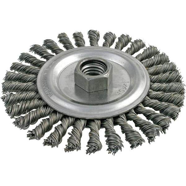 Brush Research Mfg. - 4" OD, 5/8-11 Arbor Hole, Stringer Bead Stainless Steel Wheel Brush - 3/16" Face Width, 7/8" Trim Length, 20,000 RPM - Apex Tool & Supply