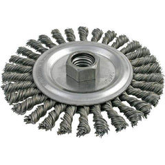 Brush Research Mfg. - 4" OD, 5/8-11 Arbor Hole, Stringer Bead Stainless Steel Wheel Brush - 3/16" Face Width, 7/8" Trim Length, 20,000 RPM - Apex Tool & Supply
