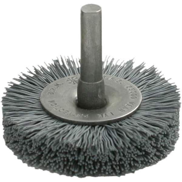 Brush Research Mfg. - 3" OD, Straight Filament Abrasive Nylon Wheel Brush - 3/8" Face Width, 13/16" Trim Length, 25,000 RPM - Apex Tool & Supply