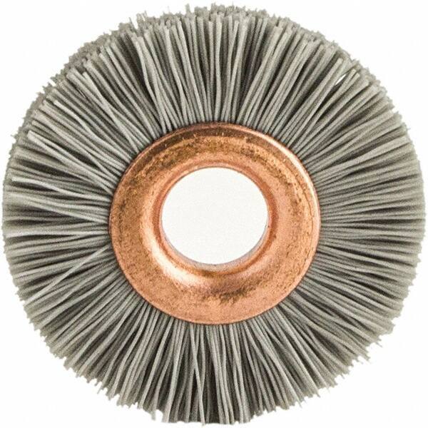 Brush Research Mfg. - 1" OD, 3/8" Arbor Hole, Crimped Abrasive Nylon Wheel Brush - 1/4" Face Width, 1/8" Trim Length, 20,000 RPM - Apex Tool & Supply