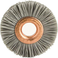 Brush Research Mfg. - 1" OD, 3/8" Arbor Hole, Crimped Abrasive Nylon Wheel Brush - 1/4" Face Width, 1/8" Trim Length, 20,000 RPM - Apex Tool & Supply