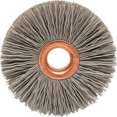 Brush Research Mfg. - 2-1/2" OD, 1/2" Arbor Hole, Crimped Abrasive Nylon Wheel Brush - 1/2" Face Width, 3/4" Trim Length, 20,000 RPM - Apex Tool & Supply