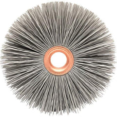 Brush Research Mfg. - 3-1/2" OD, 1/2" Arbor Hole, Crimped Abrasive Nylon Wheel Brush - 3/4" Face Width, 3/16" Trim Length, 20,000 RPM - Apex Tool & Supply