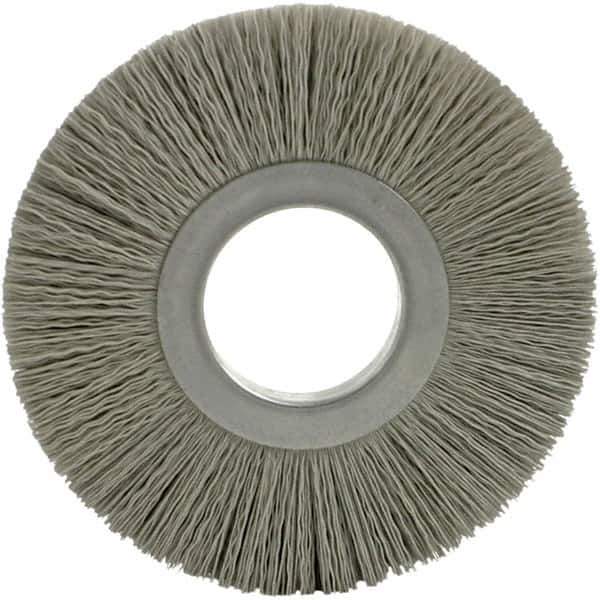 Brush Research Mfg. - 8" OD, 3-1/4" Arbor Hole, Crimped Abrasive Nylon Wheel Brush - 17/32" Face Width, 1-7/8" Trim Length, 5,000 RPM - Apex Tool & Supply