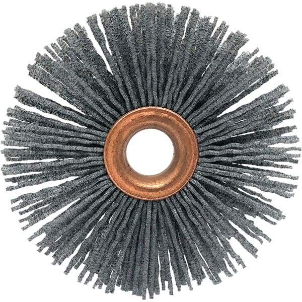 Brush Research Mfg. - 2-1/2" OD, 1/2" Arbor Hole, Crimped Abrasive Nylon Wheel Brush - 1/2" Face Width, 3/4" Trim Length, 20,000 RPM - Apex Tool & Supply