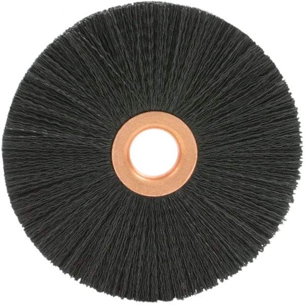 Brush Research Mfg. - 2-1/2" OD, 5/8" Arbor Hole, Crimped 6-12 Nylon Wheel Brush - 1/2" Face Width, 11/16" Trim Length, 20,000 RPM - Apex Tool & Supply