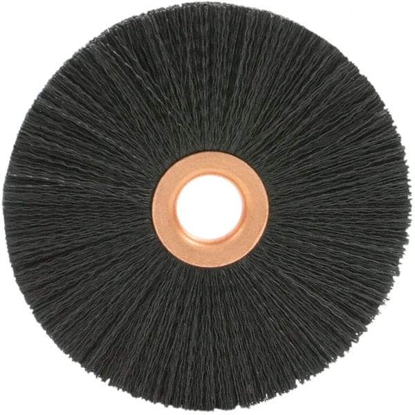 Brush Research Mfg. - 1-1/2" OD, 1/2" Arbor Hole, Crimped 6-12 Nylon Wheel Brush - 1/4" Face Width, 1/4" Trim Length, 20,000 RPM - Apex Tool & Supply