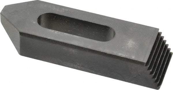 Jergens - 1/2" Stud, Low Carbon Steel, Plain Strap Clamp - 1-1/4" Travel, 4" OAL x 1-1/4" Wide x 3/4" High, Black Oxide Finish, Tapered Nose - Apex Tool & Supply