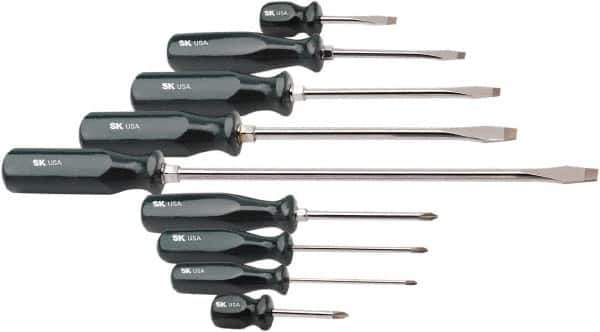 SK - 9 Piece Phillips & Slotted Screwdriver Set - Bit Sizes: Philips #0 to #2 - Apex Tool & Supply