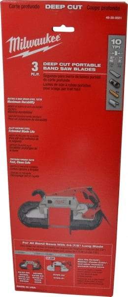 Milwaukee Tool - 3' 8-7/8" Long x 0.02" Thick, 10 Teeth per Inch, Portable Band Saw Blade - Bi-Metal Blade, High Speed Steel Teeth, Toothed Edge - Apex Tool & Supply