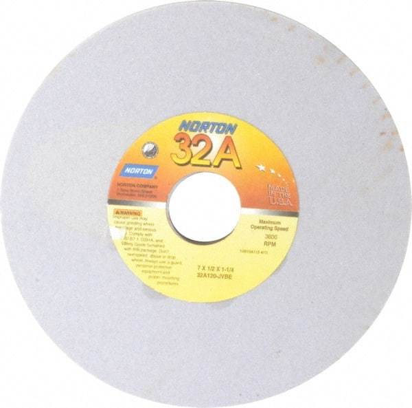 Norton - 7" Diam x 1-1/4" Hole x 1/2" Thick, J Hardness, 120 Grit Surface Grinding Wheel - Aluminum Oxide, Type 1, Fine Grade, 3,600 Max RPM, Vitrified Bond, No Recess - Apex Tool & Supply