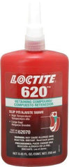 Loctite - 250 mL Bottle, Green, Medium Strength Liquid Retaining Compound - Series 620, 24 hr Full Cure Time, Heat Removal - Apex Tool & Supply