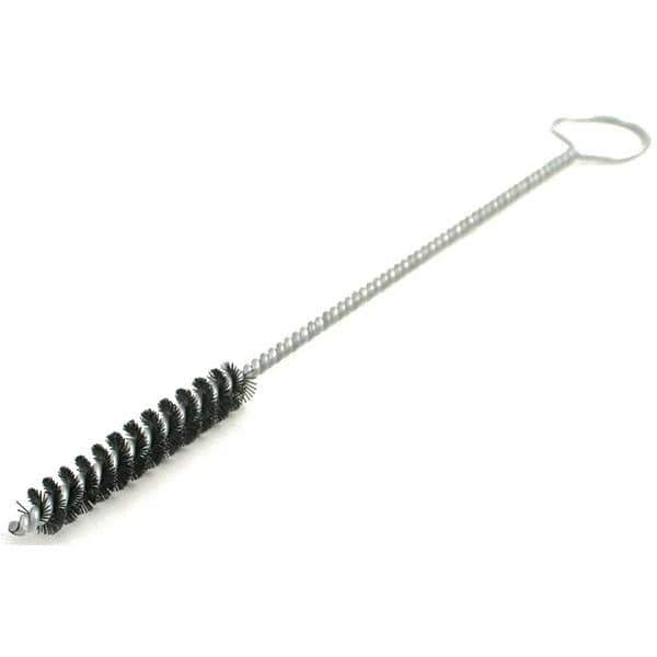 Brush Research Mfg. - 1-1/8" Diam Helical Nylon Tube Brush - Single Spiral, 0.017" Filament Diam, 3" Brush Length, 12" OAL, 0.245" Diam Galvanized Steel Shank - Apex Tool & Supply