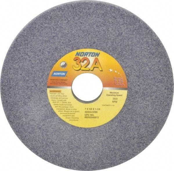 Norton - 7" Diam x 1-1/4" Hole x 1/2" Thick, I Hardness, 54 Grit Surface Grinding Wheel - Aluminum Oxide, Type 1, Coarse Grade, 3,600 Max RPM, Vitrified Bond, No Recess - Apex Tool & Supply