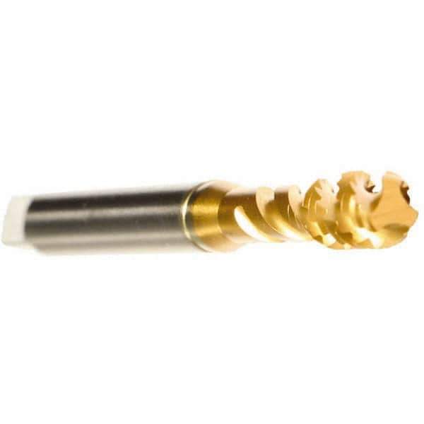 Emuge - M8x1.25 Metric 3 Flute 6H Bottoming Spiral Flute Tap - Cobalt, TiN Finish, 90mm OAL, Right Hand Flute, Right Hand Thread, Series Enorm - Exact Industrial Supply