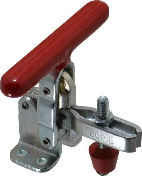 De-Sta-Co - 200 Lb Holding Capacity, Vertical Handle, Manual Hold Down Toggle Clamp - 65° Handle Movement, 105° Bar Opening, U-Bar, Flanged Base, Electro-Plated Zinc, Carbon Steel - Apex Tool & Supply