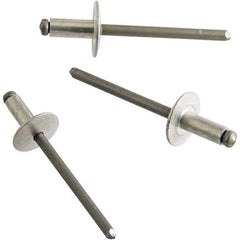 STANLEY Engineered Fastening - Size 4 Large Flange Head Aluminum Open End Blind Rivet - Aluminum Mandrel, 0.063" to 1/8" Grip, 1/8" Head Diam, 0.129" to 0.133" Hole Diam, 0.078" Body Diam - Apex Tool & Supply