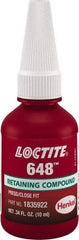 Loctite - 10 mL, Green, High Strength Gel Retaining Compound - Series 648, 24 hr Full Cure Time - Apex Tool & Supply