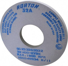 Norton - 14" Diam x 5" Hole x 1" Thick, K Hardness, 60 Grit Surface Grinding Wheel - Aluminum Oxide, Type 1, Medium Grade, 1,800 Max RPM, Vitrified Bond, No Recess - Apex Tool & Supply