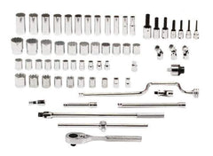 Proto - 65 Piece 1/2" Drive Standard Deep Socket Set - 8 & 12 Points, 3/8 to 1-1/2", Inch Measurement Standard - Apex Tool & Supply