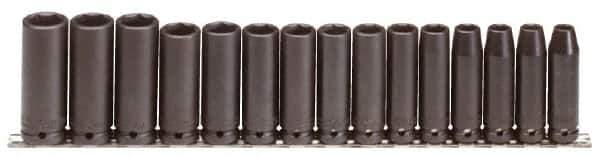 Proto - 15 Piece 1/2" Drive Deep Impact Socket Set - 6 Points, 10 to 24mm, Metric Measurement Standard - Apex Tool & Supply