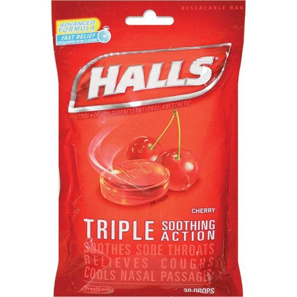 HALLS - Cherry Flavor Cough Drop Lozenges - Sore Throat Relief - Apex Tool & Supply
