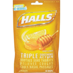 HALLS - Honey Lemon Flavor Cough Drop Lozenges - Sore Throat Relief - Apex Tool & Supply