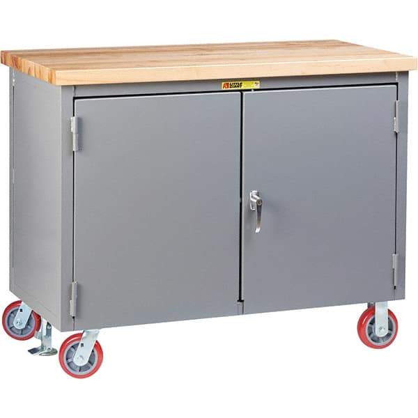 Little Giant - 3,000 Lb Capacity, 2 Shelf, 2 Door Mobile Workbench Cabinet - 48" Wide x 30" Deep x 38-3/4" High, Steel, Gray - Apex Tool & Supply