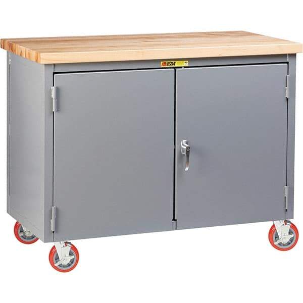 Little Giant - 3,000 Lb Capacity, 2 Shelf, 2 Door Mobile Workbench Cabinet - 48" Wide x 24" Deep x 38-3/4" High, Steel, Gray - Apex Tool & Supply