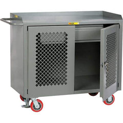 Little Giant - 3,600 Lb Capacity, 2 Shelf, 1 Drawer, 2 Door Mobile Cabinet Bench - 41" Wide x 24" Deep x 43" High, Steel, Gray - Apex Tool & Supply