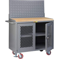 Little Giant - 3,600 Lb Capacity, 3 Shelf, 2 Door Mobile Bench Cabinet with Louvered Panel - 41" Wide x 24" Deep x 43" High, Steel, Gray - Apex Tool & Supply
