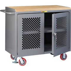 Little Giant - 3,600 Lb Capacity, 3 Shelf, 2 Door Mobile Cabinet Bench - 41" Wide x 24" Deep x 43" High, Steel, Gray - Apex Tool & Supply