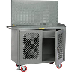Little Giant - 3,600 Lb Capacity, 2 Shelf, 1 Drawer, 2 Door Mobile Bench Cabinet with Pegboard Panel - 53" Wide x 24" Deep x 43" High, Steel, Gray - Apex Tool & Supply