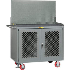 Little Giant - 3,600 Lb Capacity, 2 Shelf, 2 Door Mobile Bench Cabinet with Pegboard Panel - 53" Wide x 24" Deep x 43" High, Steel, Gray - Apex Tool & Supply